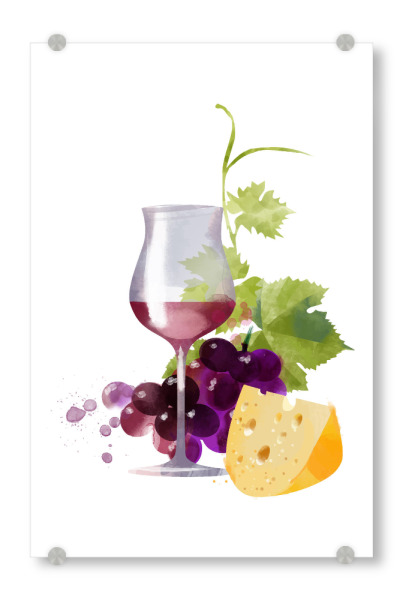 Acrylglasbild "Wine Set" artboxONE - Rock the kitchen,Essen & Trinken - Rotwein,Trauben,Käse,Dessert,Nachtisch