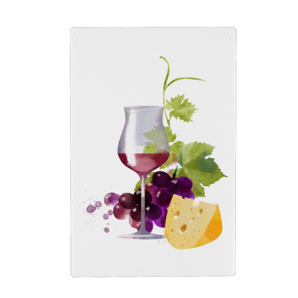 Metall Poster "Wine Set" artboxONE - Rock the kitchen,Essen & Trinken - Rotwein,Trauben,Käse,Dessert,Nachtisch - Blechschild