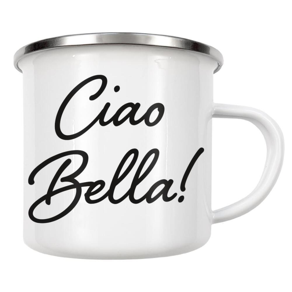 Emaille Tasse "Ciao Bella!" artboxONE - Typografie,Schwarzweiß,Liebe,Für Mama