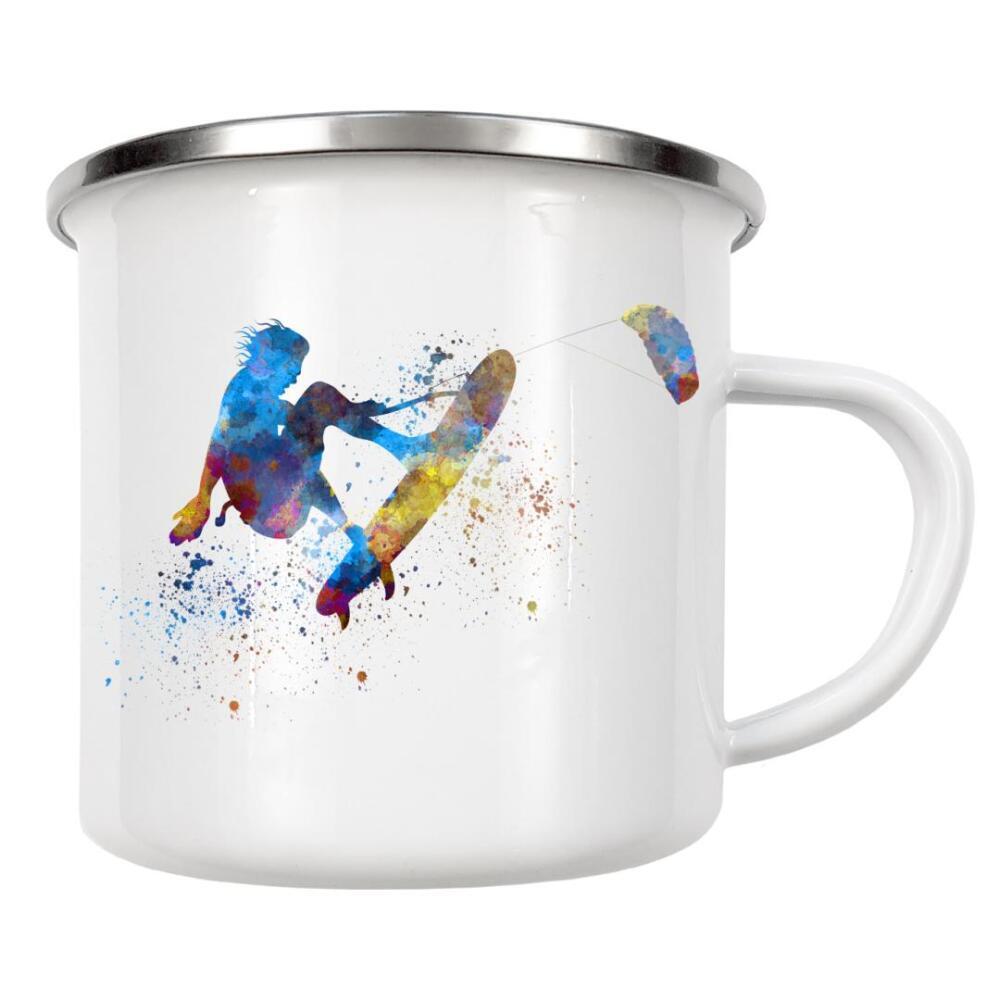 Emaille Tasse "Surfer in watercolor" artboxONE - Sport - Watercolor,Sport,Sports,Colorful,Illustration,Surfing,Surfer,Sea,California