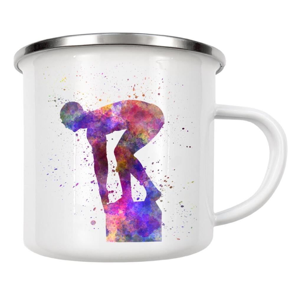 Emaille Tasse "Swimmer in watercolor" artboxONE - Sport - Watercolor,Sport,Sports,Colorful,Illustration,Swimmer,Swimming,Pool,Olympic,Trampoline