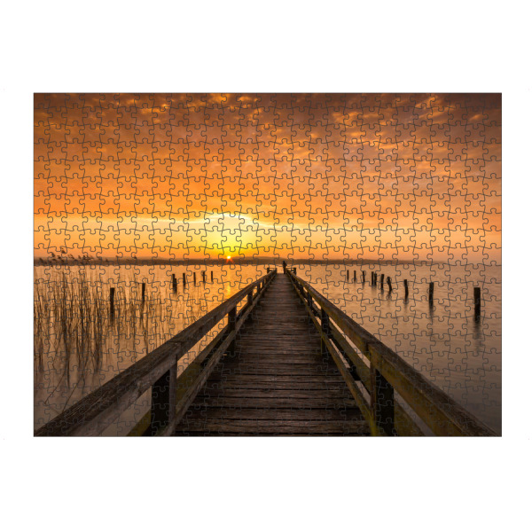 Puzzle Ravensburger "Sonnenaufgang 2" artboxONE - Natur - Meer,Steg,Weitsicht,Fernblick,Sonne,Sommer,See,Sträucher - Bild meer