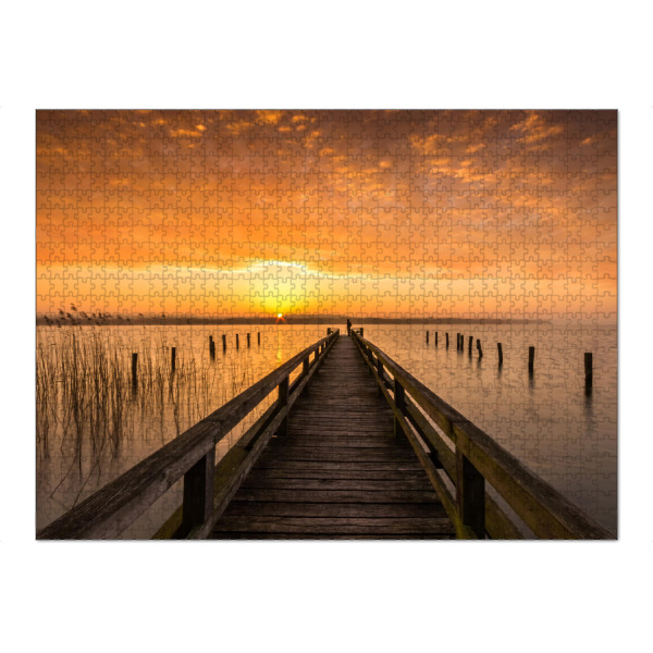 Puzzle Ravensburger "Sonnenaufgang 2" artboxONE - Natur - Meer,Steg,Weitsicht,Fernblick,Sonne,Sommer,See,Sträucher - Bild meer