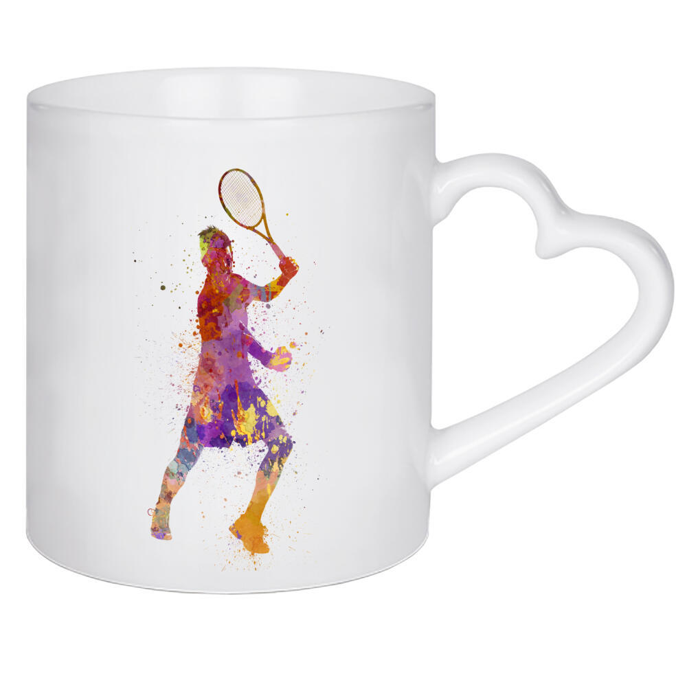 Herztasse "Tennis player in watercolor-d" artboxONE - Sport - Sport,Sports,Color,Illustration,Watercolor,Tennis,Racket,Tennis player,Atp,Serve