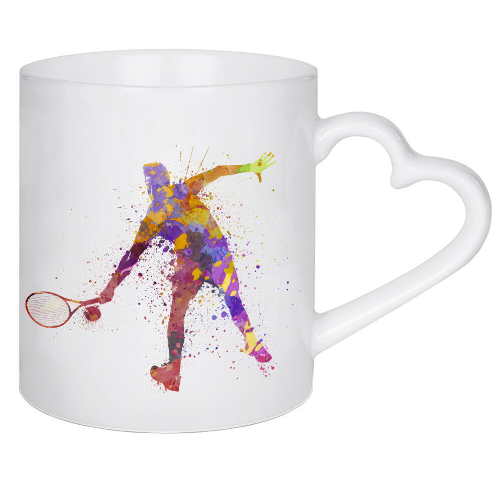 Herztasse "Tennis player in watercolor-f" artboxONE - Sport - Sport,Sports,Color,Illustration,Watercolor,Tennis,Racket,Tennis player,Atp,Serve