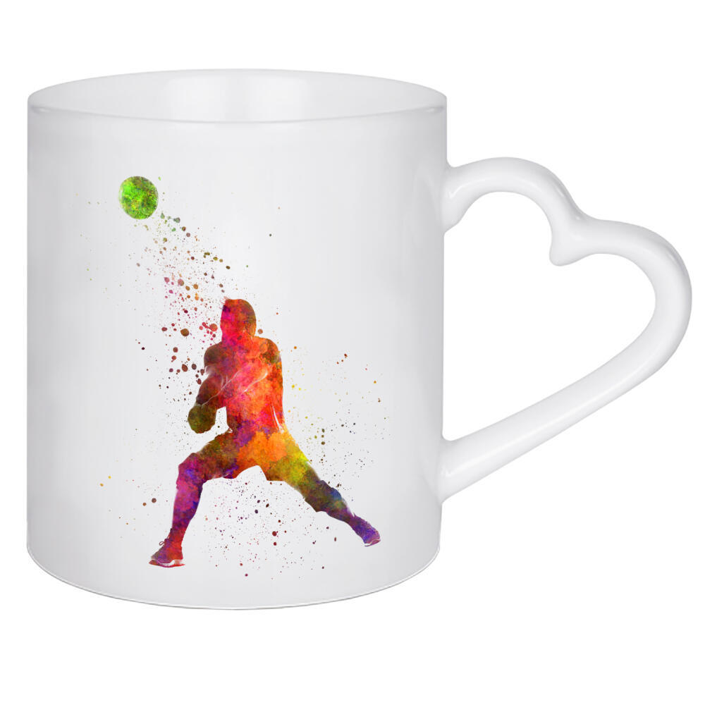 Herztasse "Watercolor volleyball player-f" artboxONE - Sport - Sport,Sports,Color,Illustration,Watercolor,Volleyball,Beach volleyball,Jump,Player,Red