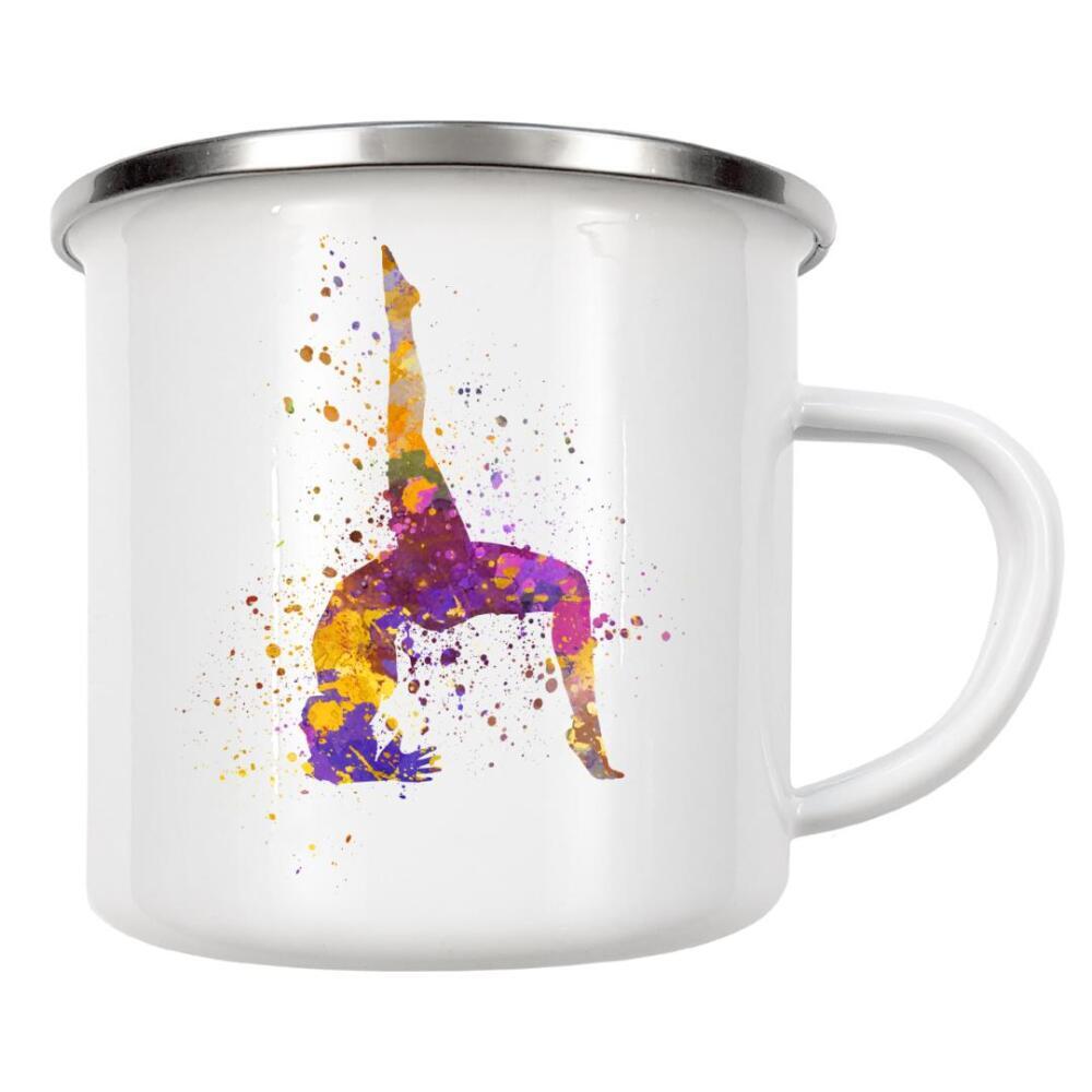 Emaille Tasse "Watercolor yoga-c" artboxONE - Sport - Sport,Sports,Color,Watercolor,Yoga,Relaxation,Zen,Bohemian,Bunt,Colorful