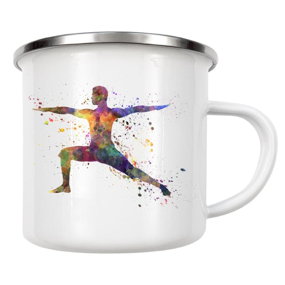 Emaille Tasse "Watercolor yoga-e" artboxONE - Sport - Sport,Sports,Color,Illustration,Watercolor,Yoga,Relaxation,Zen,Bohemian