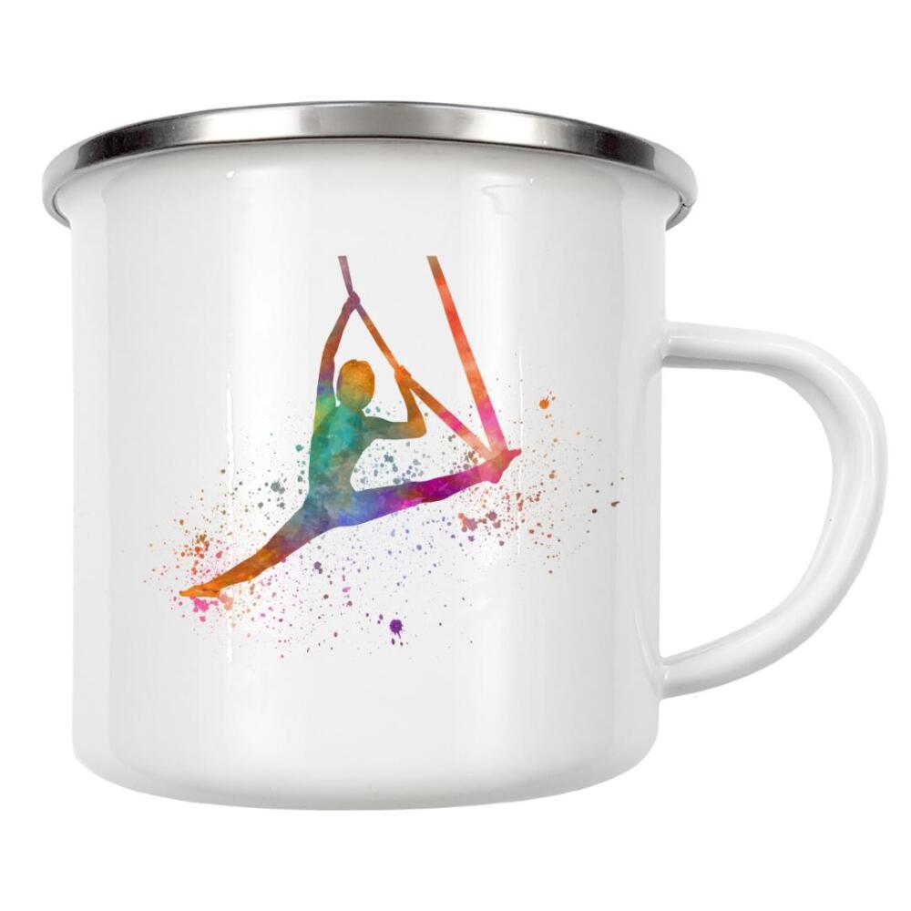 Emaille Tasse "Aerial Yoga in Watercolor" artboxONE - Sport - Sport,Sports,Color,Illustration,Watercolor,Yoga,Relaxation,Zen,Bohemian,Aerial yoga