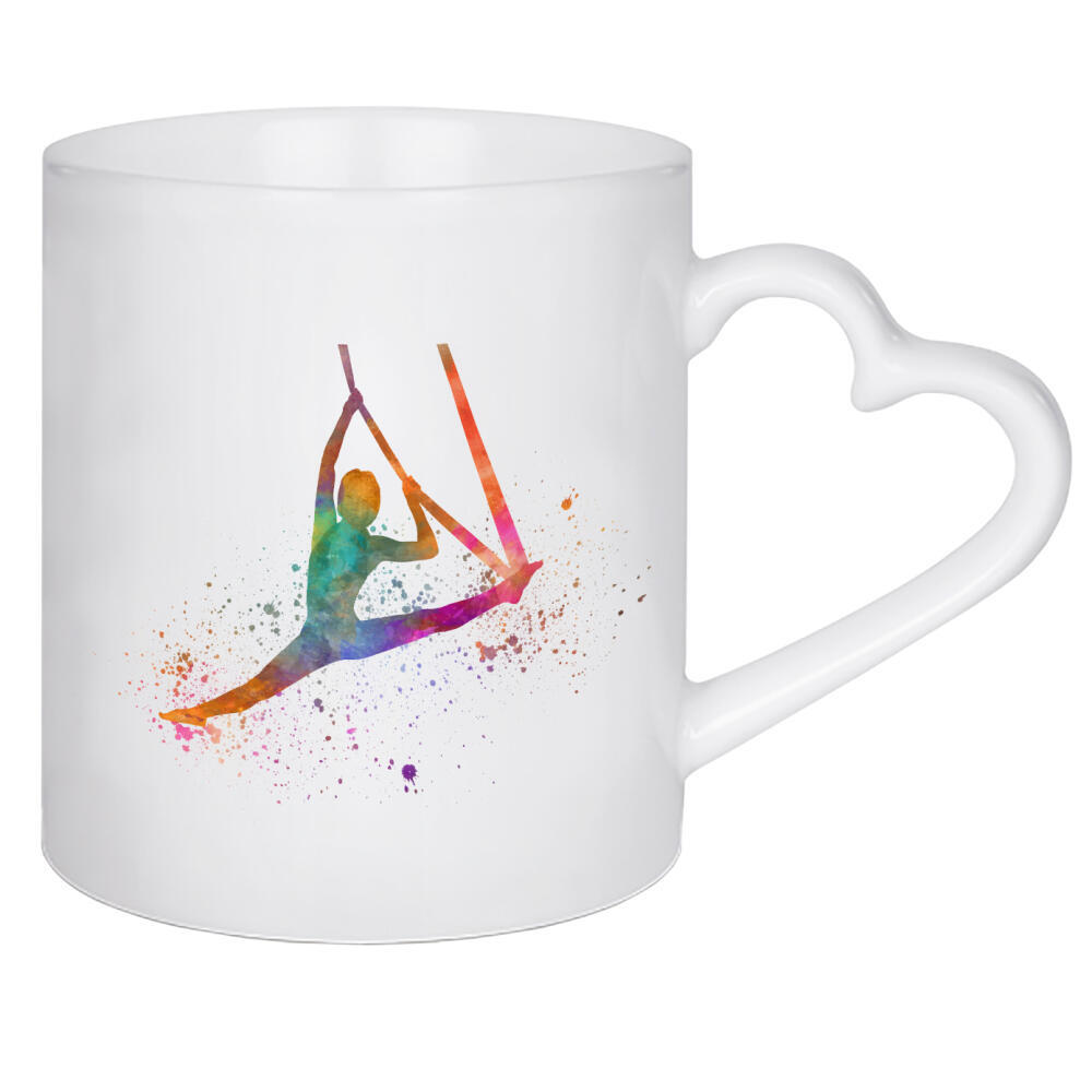 Herztasse "Aerial Yoga in Watercolor" artboxONE - Sport - Sport,Sports,Color,Illustration,Watercolor,Yoga,Relaxation,Zen,Bohemian,Aerial yoga