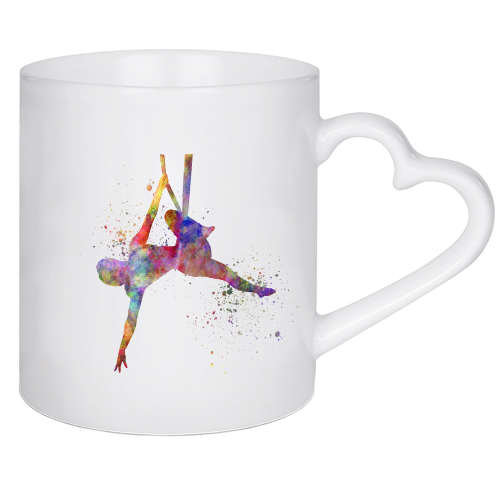 Herztasse "Aerial Yoga in Watercolor-b" artboxONE - Sport - Sport,Sports,Color,Illustration,Watercolor,Yoga,Relaxation,Zen,Bohemian,Aerial yoga