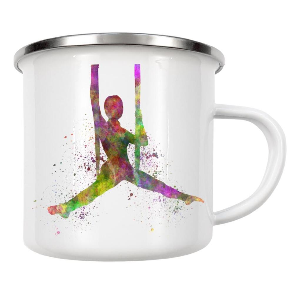 Emaille Tasse "Aerial Yoga in Watercolor-d" artboxONE - Sport - Sport,Sports,Color,Illustration,Watercolor,Yoga,Relaxation,Zen,Bohemian,Aerial yoga