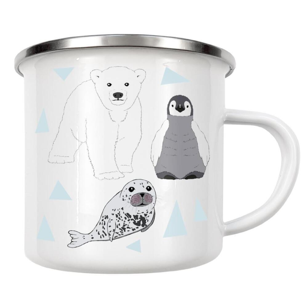 Emaille Tasse "Arktische Tierkinder" artboxONE - Natur,Für Kinder,Tiere,Weihnachten