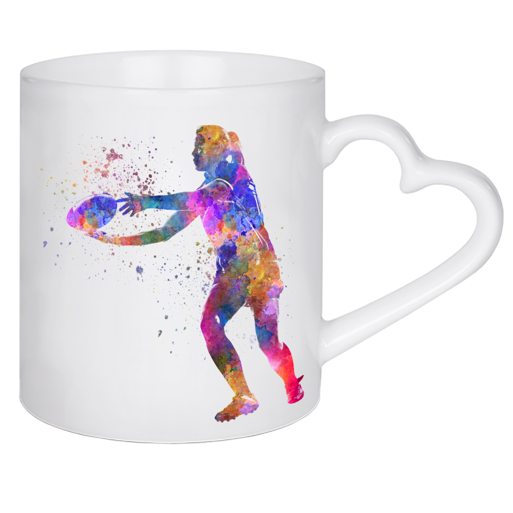 Herztasse "Watercolor female rugby-b" artboxONE - Sport - Sport,Sports,Watercolor,Athlete,Rugby,Female,Ball,Player