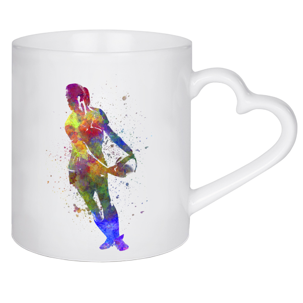 Herztasse "Watercolor female rugby-d" artboxONE - Sport - Sport,Sports,Watercolor,Athlete,Rugby,Female,Ball,Player,Woman,Girl