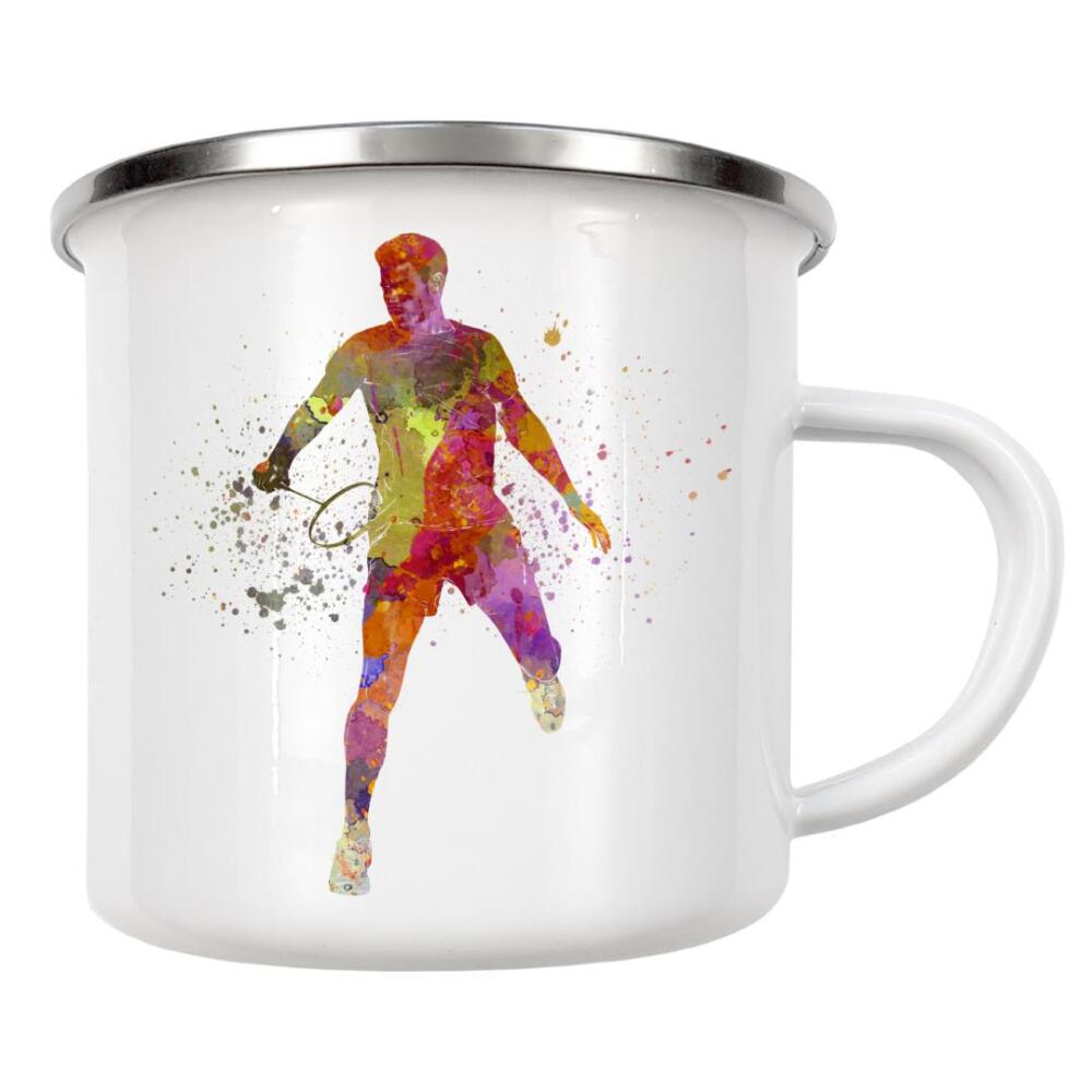 Emaille Tasse "Badminton player in watercolor" artboxONE - Sport - Sport,Sports,Watercolor,Athlete,Fitness,Badminton,Player,Ball,Racket