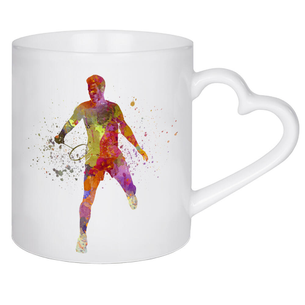 Herztasse "Badminton player in watercolor" artboxONE - Sport - Sport,Sports,Watercolor,Athlete,Fitness,Badminton,Player,Ball,Racket