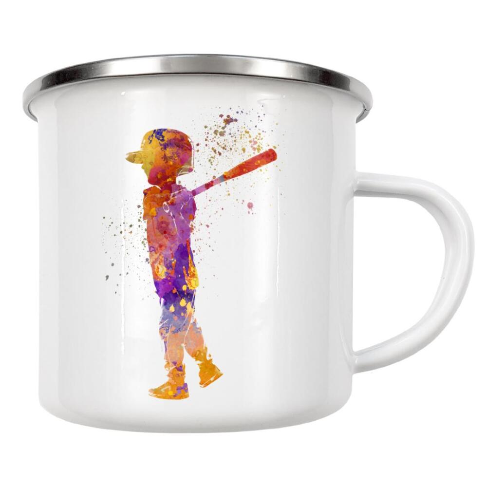 Emaille Tasse "Watercolor kids baseball-b" artboxONE - Sport - Sport,Sports,Watercolor,Athlete,Baseball,Child,Bat,Ball,America