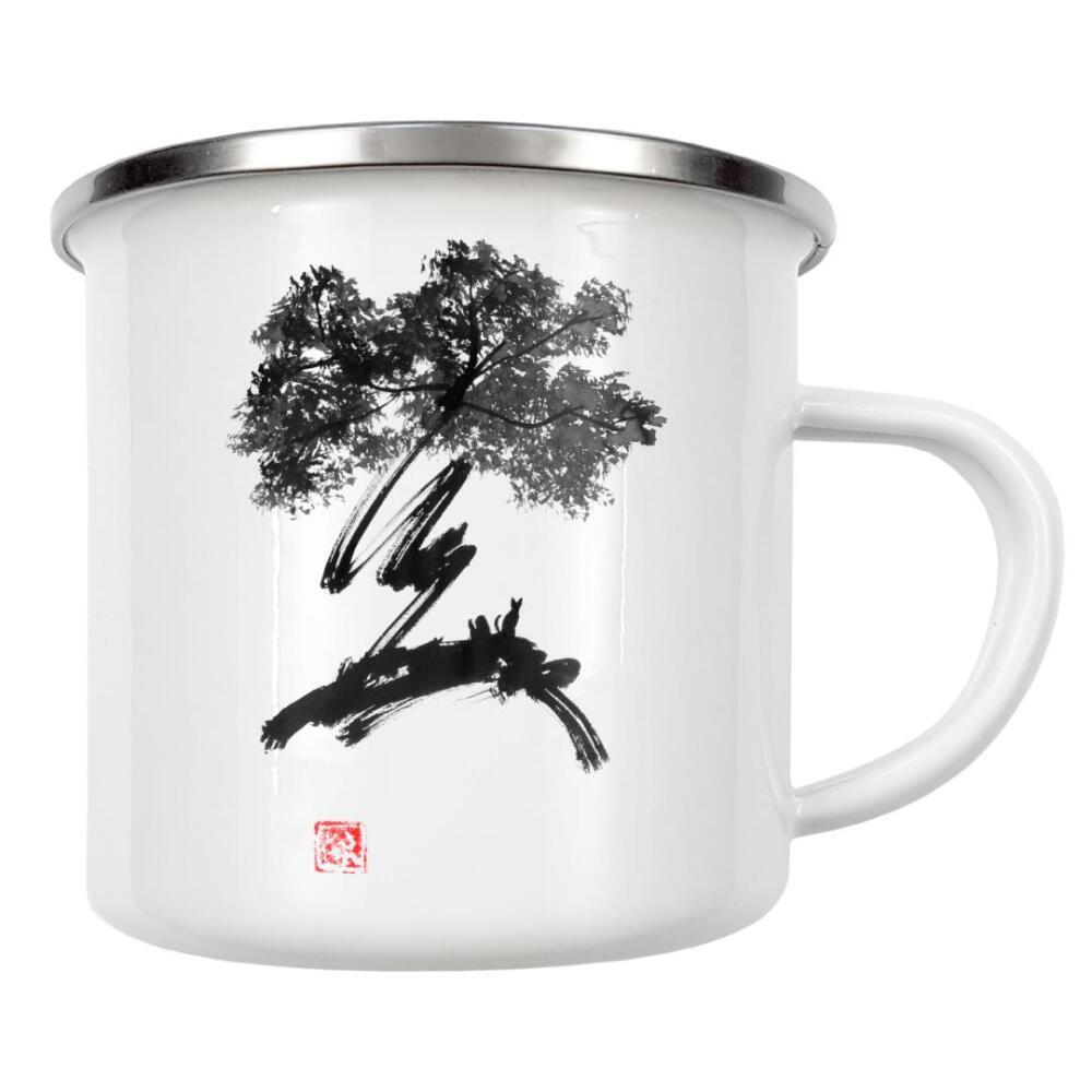 Emaille Tasse "Swirl tree" artboxONE - Natur,Abstrakt - Tree,Cat,Sumie,Japan,Schwarzweiß,Blackandwhite