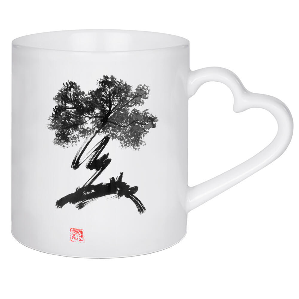Herztasse "Swirl tree" artboxONE - Natur,Abstrakt - Tree,Cat,Sumie,Japan,Schwarzweiß,Blackandwhite