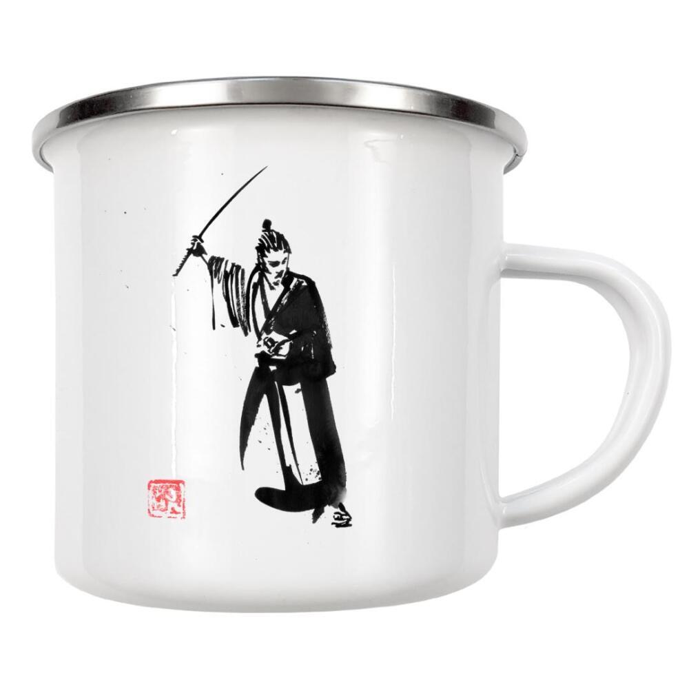 Emaille Tasse "Winning samurai" artboxONE - Menschen,Schwarzweiß - Samurai,Sumie,Japan,Krieger,Warrior,Kämpfer,Fighter,Schwarzweiß,Blackandwhite