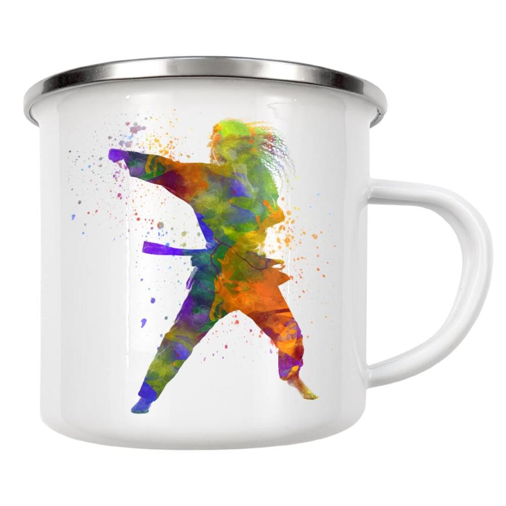 Emaille Tasse "Karate judo in watercolor" artboxONE - Sport - Sport,Sports,Watercolor,Karate,Judo,Martial art,Combat,Woman