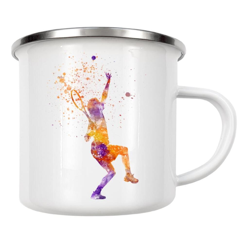 Emaille Tasse "Playing tennis in watercolor" artboxONE - Sport,Sport / Motivation - Sport,Sports,Watercolor,Tennis,Tennis player,Racket,Tennis ball