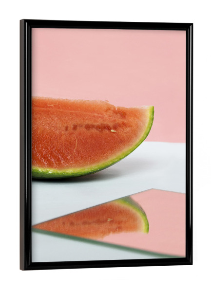 Poster mit schwarzem Rahmen "Mirror Melon" artboxONE - Essen & Trinken - Melone,Spiegel,Fotografie,Frucht,Obst,Fruit,Essen,Fruchtig,Wassermelone