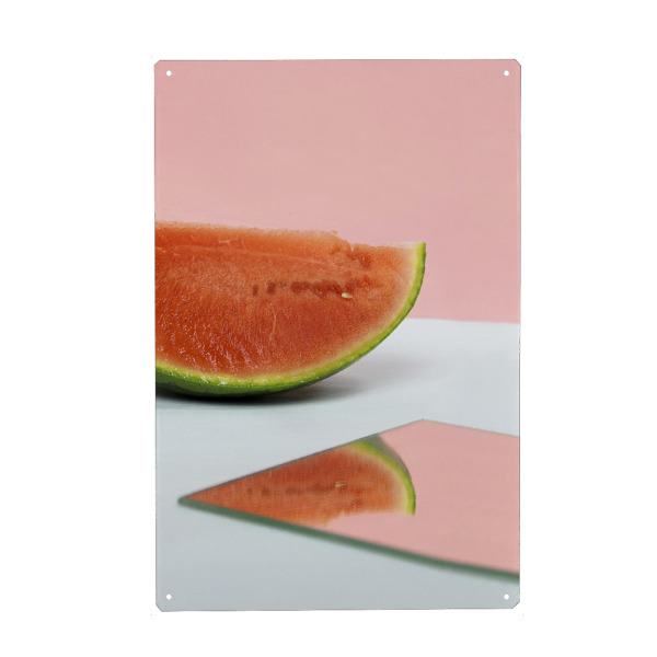 Metall Poster "Mirror Melon" artboxONE - Essen & Trinken - Melone,Spiegel,Fotografie,Frucht,Obst,Fruit,Essen,Fruchtig,Wassermelone - Blechschild