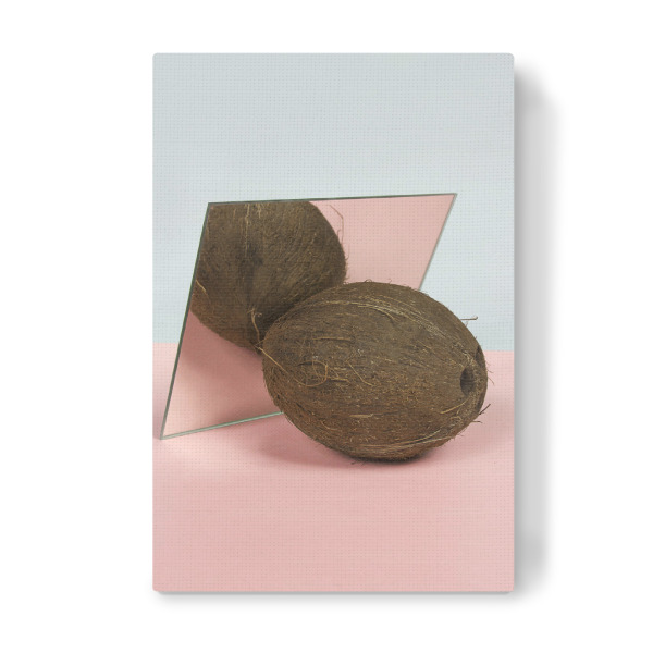 Leinwandbild "Mirror Coconut I" artboxONE - Essen & Trinken - Serenity,Rosequartz,Kokosnuss,Spiegel,Obst,Frucht,Pastell
