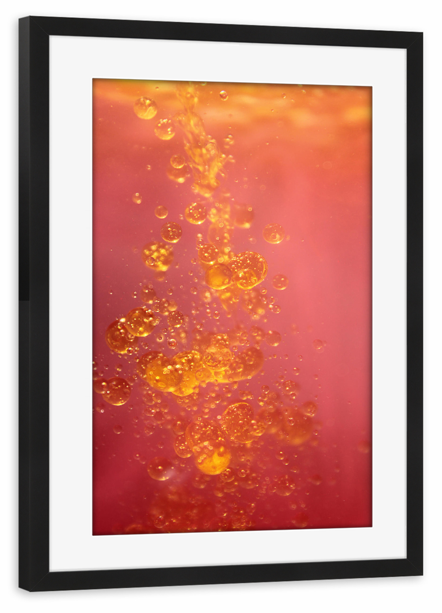 Poster mit Rahmen schwarz "Bubbles Orange" artboxONE - Abstrakt - Luftblasen,Unterwasserfotografie,Knallfarben