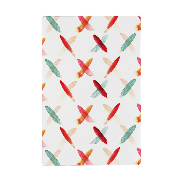 Metall Poster "Cross Pattern" artboxONE - Geometrie - Pastell,Kreuze,Kreuzmuster,Muster,Aquarell,Wasserfarbe - Blechschild