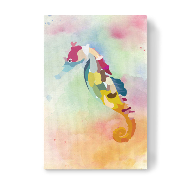 Leinwandbild "Aquarell Seepferdchen" artboxONE - Für Kinder,Unterwasser - Frühschwimmer,Hippocampus,Wasserfarben,Serenity,Rosequartz,Pastell