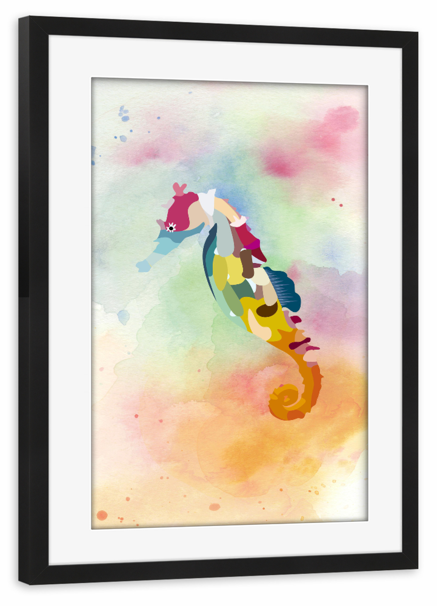Poster mit Rahmen schwarz "Aquarell Seepferdchen" artboxONE - Für Kinder,Unterwasser