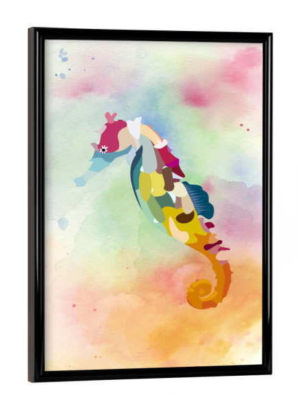 Poster mit schwarzem Rahmen "Aquarell Seepferdchen" artboxONE - Für Kinder,Unterwasser