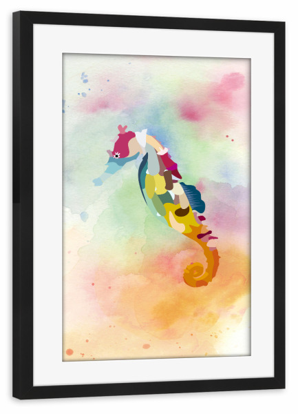 Poster mit Rahmen schwarz "Aquarell Seepferdchen" artboxONE - Für Kinder,Unterwasser