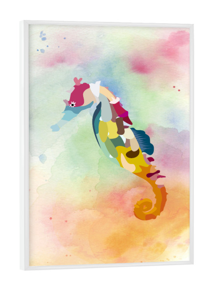 Poster mit weißem Rahmen "Aquarell Seepferdchen" artboxONE - Für Kinder,Unterwasser