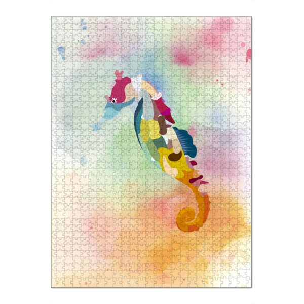Puzzle Ravensburger "Aquarell Seepferdchen" artboxONE - Für Kinder,Unterwasser - Frühschwimmer,Hippocampus,Wasserfarben,Serenity,Rosequartz,Pastell