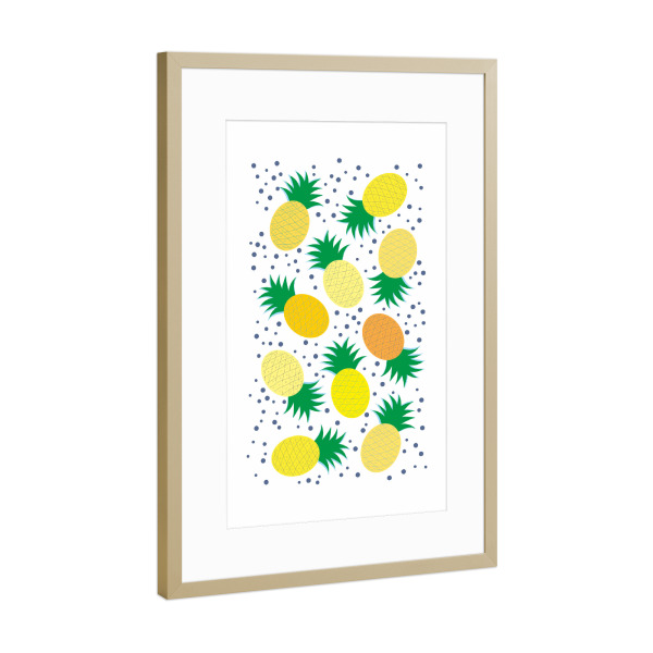 Poster mit Rahmen Gold "Ananas Party Yellow" artboxONE - Rock the kitchen,Essen & Trinken