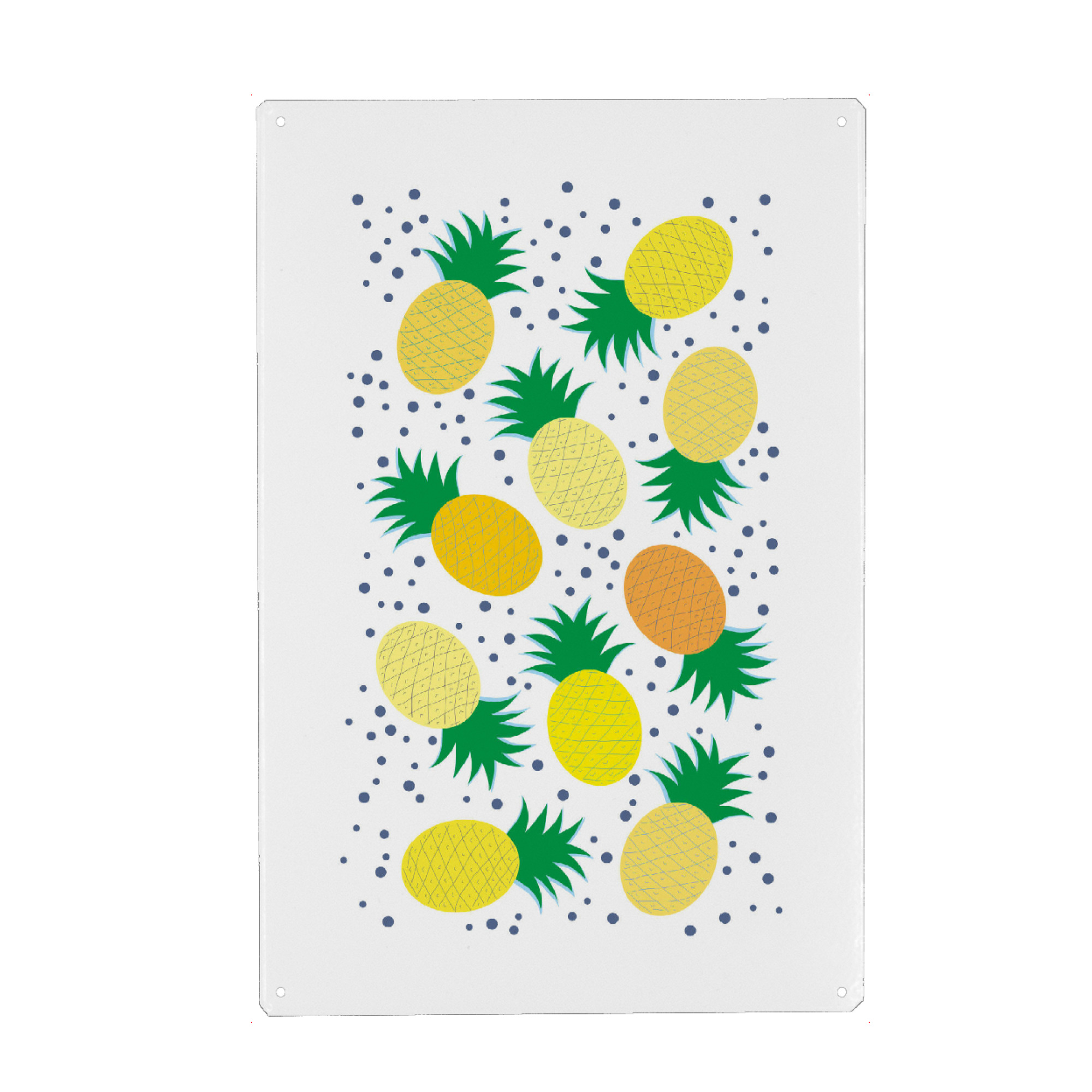 Metall Poster "Ananas Party Yellow" artboxONE - Rock the kitchen,Essen & Trinken - Diesdasananas,Obst,Pine,Dschungel,Frühstückfrucht,Polkadots,Punkte