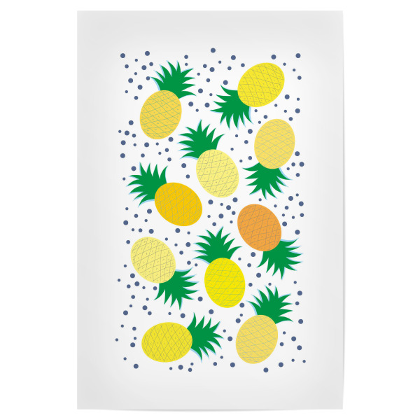 Poster "Ananas Party Yellow" artboxONE - Rock the kitchen,Essen & Trinken - Diesdasananas,Obst,Pine,Dschungel,Frühstückfrucht,Polkadots,Punkte