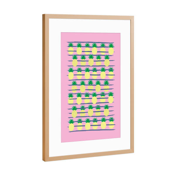 Poster mit Rahmen Kupfer "Ananas Stripes pink" artboxONE - Rock the kitchen,Essen & Trinken,Sommer - Kindermotive,Obst,Pine,Dschungel,Frühstückfrucht
