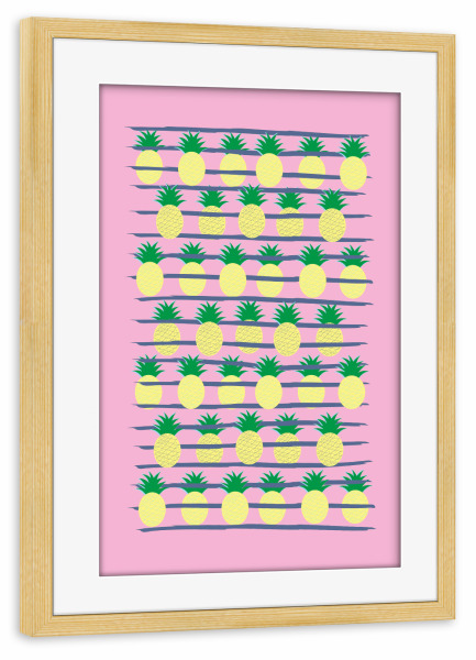 Poster mit Rahmen kiefer "Ananas Stripes pink" artboxONE - Rock the kitchen,Essen & Trinken,Sommer - Kindermotive,Obst,Pine,Dschungel,Frühstückfrucht