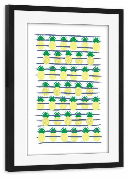 Poster mit Rahmen schwarz "Ananas Stripes white" artboxONE - Rock the kitchen,Essen & Trinken - Kindermotive,Obst,Pine,Dschungel,Frühstückfrucht