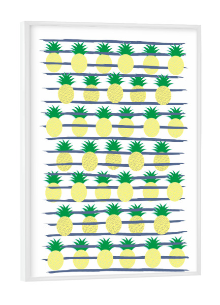 Poster mit weißem Rahmen "Ananas Stripes white" artboxONE - Rock the kitchen,Essen & Trinken - Kindermotive,Obst,Pine,Dschungel,Frühstückfrucht