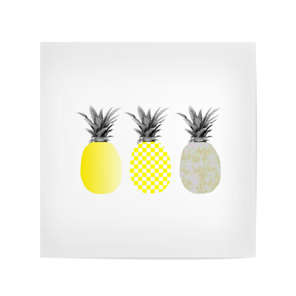 Poster 20x20 cm "Three Ananas" artboxONE - Rock the kitchen,Essen & Trinken,Sommer - Beton,Obst,Pine,Dschungel,Diesdasananas,Frühstückfrucht