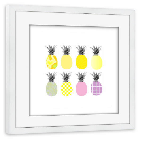 Poster mit Rahmen weiß "Eight Ananas" artboxONE - Rock the kitchen,Essen & Trinken,Sommer - Diesdasananas,Obst,Pine,Dschungel,Schema,Frühstückfrucht