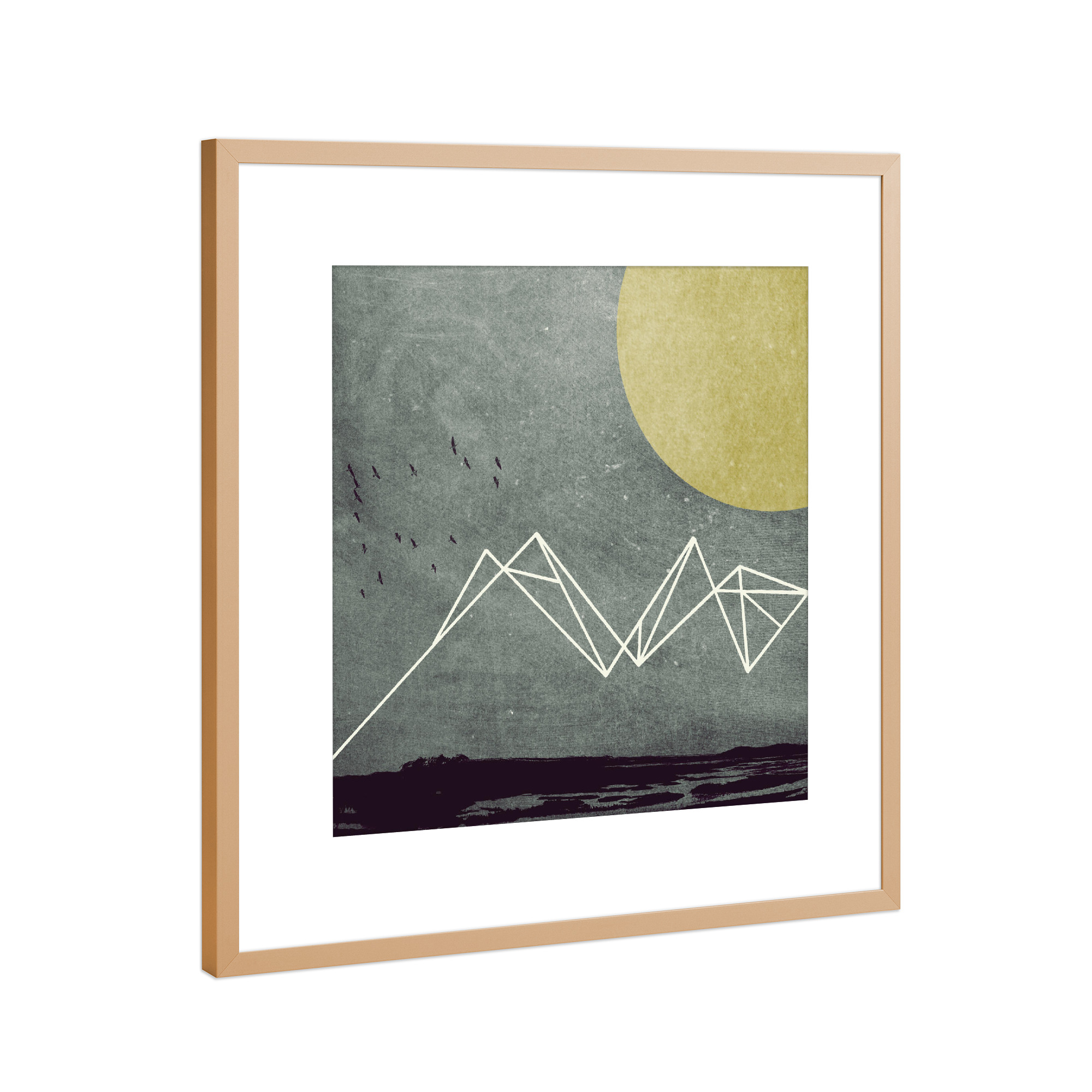Poster mit Rahmen Kupfer "Moon II" artboxONE - Geometrie - Mond,Moon,Zackig,Geometrie,Geometrisch,Vögel,Vogelschwarm