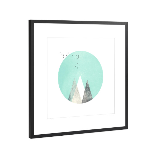 Poster mit Rahmen Schwarz (Metallic) "Türkise Kreise II" artboxONE - Schwarzweiß,Geometrie - Vögel,Berge,Kreis,Mond,Sonne,Berg