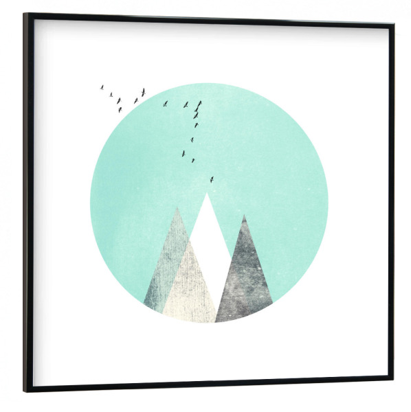 Poster mit schwarzem Rahmen 30x30 cm "Türkise Kreise II" artboxONE - Schwarzweiß,Geometrie - Vögel,Berge,Kreis,Mond,Sonne,Berg